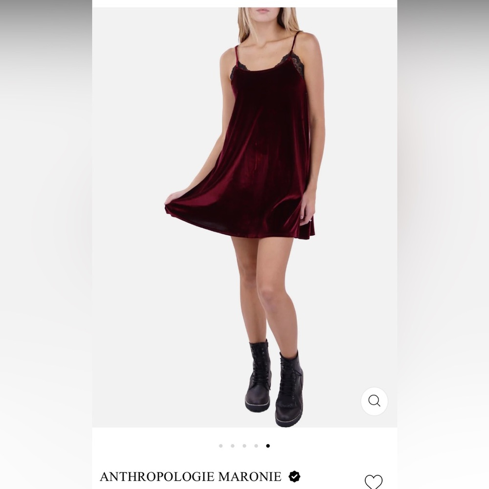 NWT Anthropologie Maronie Maroon Velvet with black lace mini dress Size L